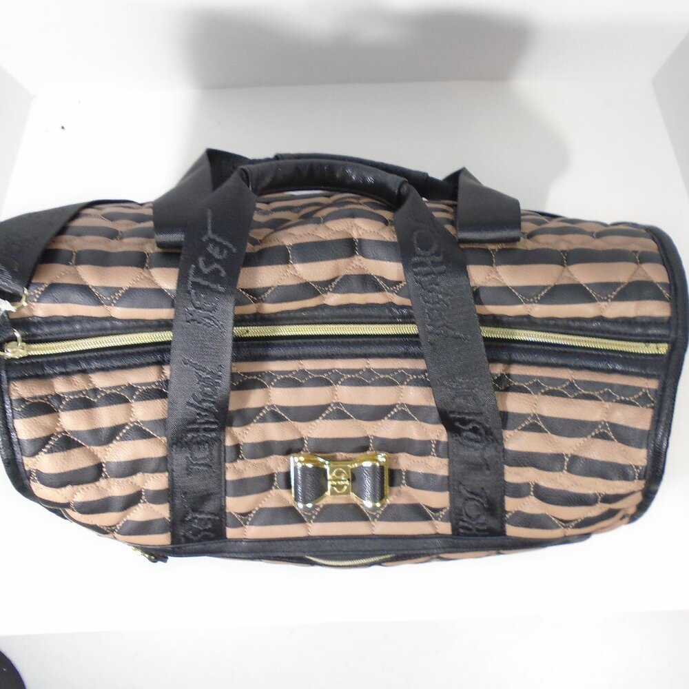 Betsey Johnson Quilted Hearts Travel Weekender Tote Bag Striped Jumbo Carry-on - Picture 10 of 13